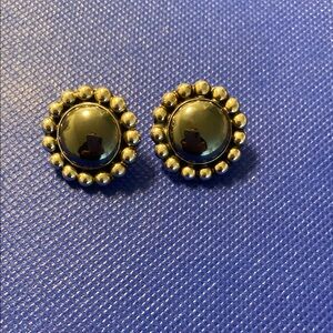 VTG Signed CII 925 MEXICO Hematite EARRINGS Sterling Silver Beaded Edge